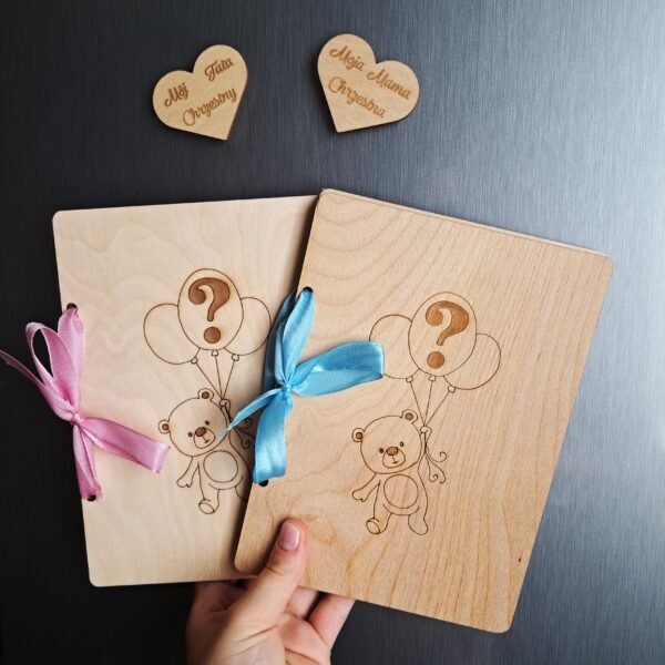 zapytanie do matki i ojca chrzestnego – drewniane, z magnesem, zdjęciem i imieniem dziecka